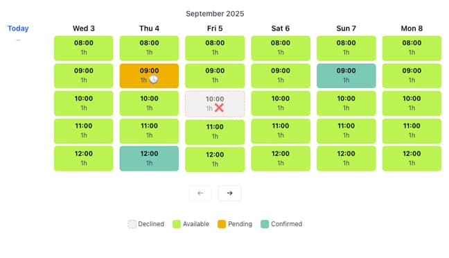 Skärm med bokningskalender